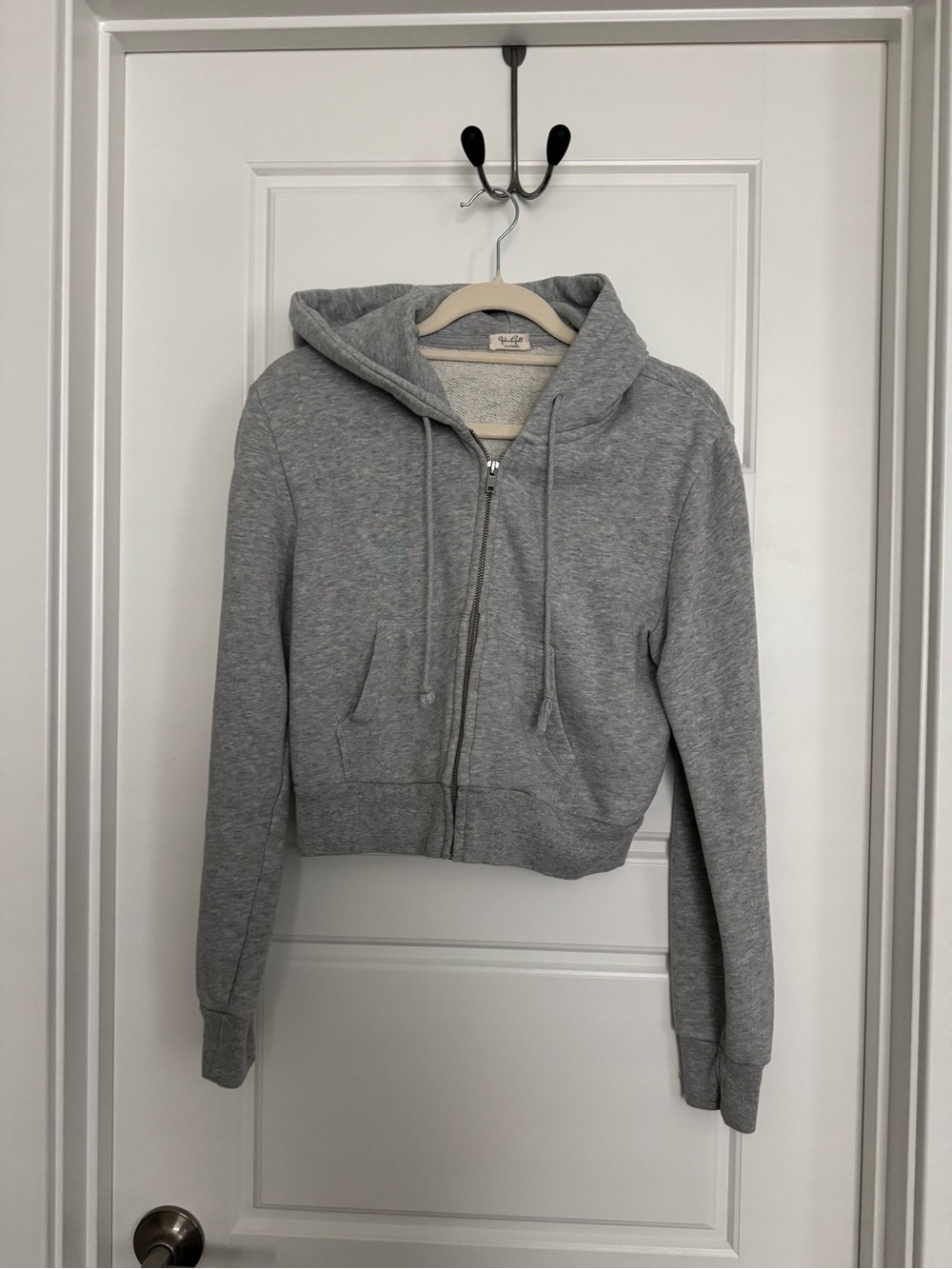 Light Gray Zip Hoodie Cropped XS